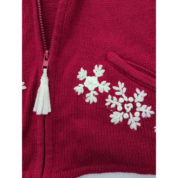 VTG Red & White Embroidered Applique Snowflake Full Zip Sweater Women's Size S - Picture 4 of 7